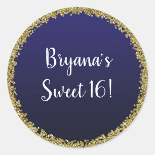 Marinblå doppade guld glitter glamör gnistrande fe runt klistermärke