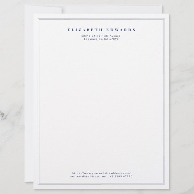 Marinblå Dubbelkant Enkel Elegant Minimalistisk Brevhuvud (Framsida)