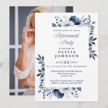 Marinblå Elegant Blommig Pensioneringsfest Foto