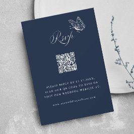 Marinblå Elegant Kalligrafi Bröllops QR-kod OSA Kort