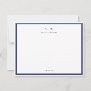 Marinblå Elegant Klassisk Monogram Professionell Anteckningskort