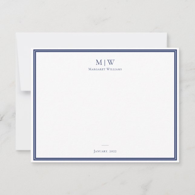Marinblå Elegant Klassisk Monogram Professionell Anteckningskort (Framsida)