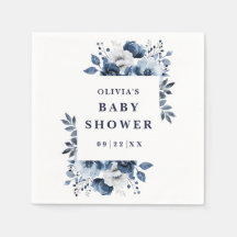 Marinblå Elegant Landlig Blommig Bebis Shower