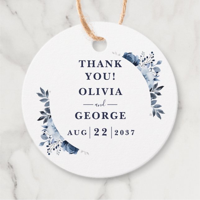 Marinblå Elegant Lantlig Blommig Bröllop Gåvor Etiketter (Framsida)