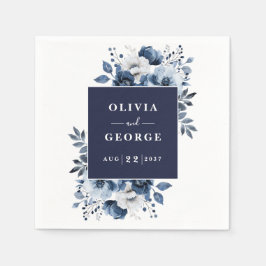 Marinblå Elegant Lantorn Floral Servett för Bröllo