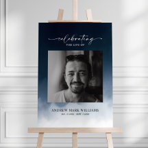 Marinblå Elegant Minimalist Begravnings Välkomstsk