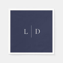 Marinblå Elegant Minimalistisk Monogram Bröllop