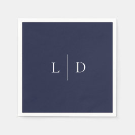 Marinblå Elegant Minimalistisk Monogram Bröllop Pappersservett