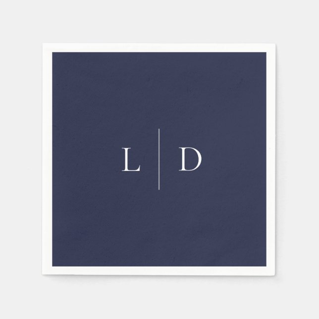 Marinblå Elegant Minimalistisk Monogram Bröllop Pappersservett (Framsidan)