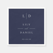 Marinblå Elegant Minimalistisk Monogram Bröllop