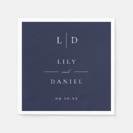 Marinblå Elegant Minimalistisk Monogram Bröllop Pappersservett