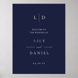 Marinblå Elegant Monogram Bröllopsvälsignsskylt Poster
