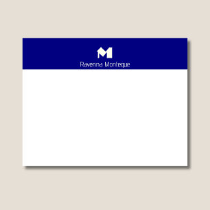 Marinblå Elegant Personlig Namnmonogram Anteckningskort