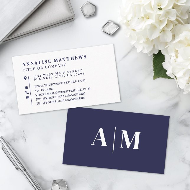 Marinblå Elegant Professionell Visitkort (Navy Blue Elegant Professional Business Card )