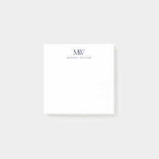 Marinblå Enkel Elegant Modern Monogram Post-it Block