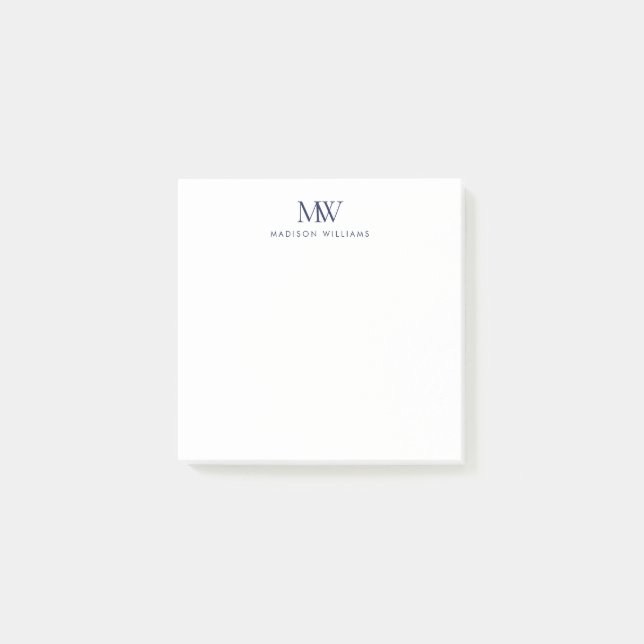 Marinblå Enkel Elegant Modern Monogram Post-it Block (Framsida)