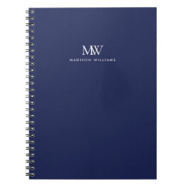 Marinblå Enkel Elegant Modernt Monogram Anteckningsbok