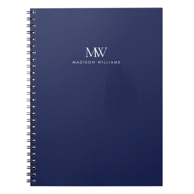 Marinblå Enkel Elegant Modernt Monogram Anteckningsbok (Framsidan)