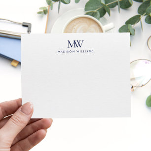 Marinblå Enkel Elegant Modernt Monogram Anteckningskort