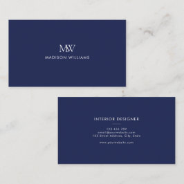 Marinblå Enkel Elegant Modernt Monogram Visitkort