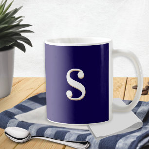 Marinblå Enkel Elegant Monogram Initialbokstav Kaffemugg