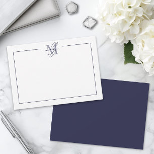 Marinblå Enkel Minimalistisk Namn Monogram Anteckningskort