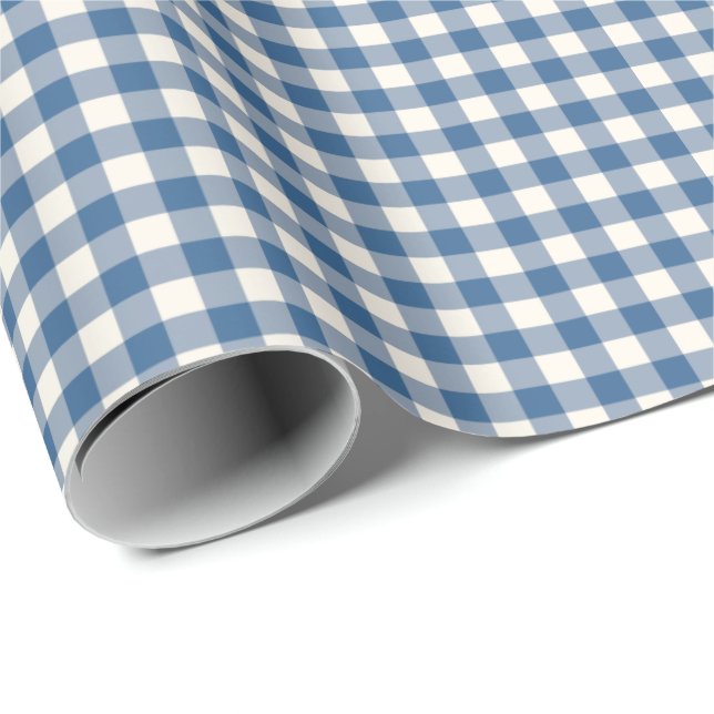 Marinblå | Enkel Vintage Gingham Play Mönster  Presentpapper (Rullad Hörn)