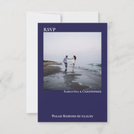 Marinblå Enkla Moderna Minimalistiska Foto Bröllop OSA Kort