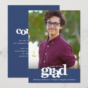 Marinblå examensfoto modern fet typografi meddelande