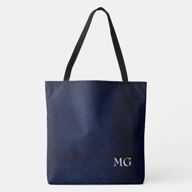 Marinblå Falsk Läder Monogram Töjbössa Tygkasse (Framsida)