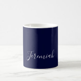 Marinblå Färg Enkel Modern Egen Namn Kalligrafi Kaffemugg