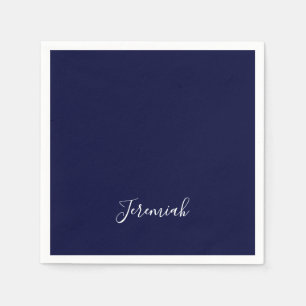 Marinblå Färg Enkel Modern Egen Namn Kalligrafi Pappersservett