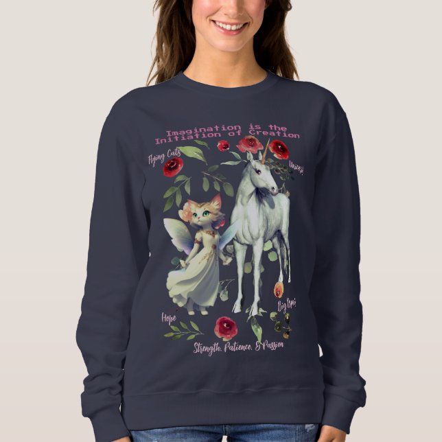 (marinblå) Fashionable Trendig Unicorn Cats T Shirt (Framsida)