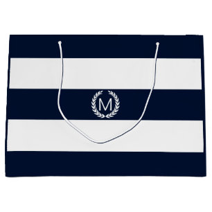 Marinblå & för vit bred rand med monogramen