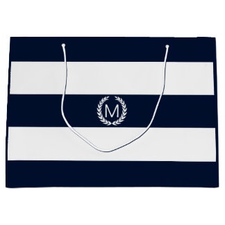 Marinblå & för vit bred rand med monogramen