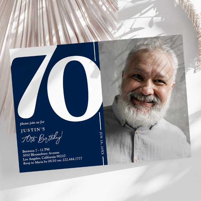 Marinblå Foto 70-årsfirande Inbjudningar (Skapare uppladdad)