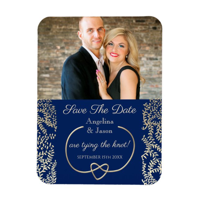 Marinblå Foto Bröllop Save The Date Inbjudan Magnet (Vertikal)