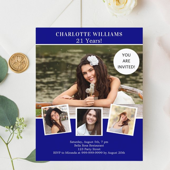 Marinblå fotokollage födelsedagsinbjudan (Skapare uppladdad)