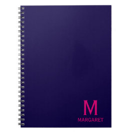 Marinblå & fuchsia monogramnamn modern anteckningsbok