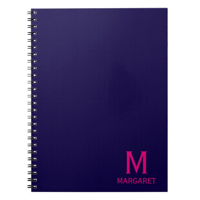 Marinblå & fuchsia monogramnamn modern anteckningsbok (Framsidan)