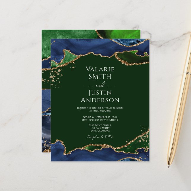 Marinblå & Grön Agat Bröllop (Fram/Back In Situ)