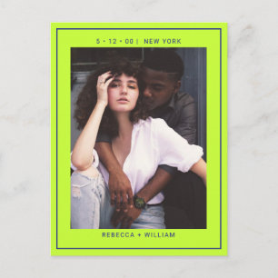 Marinblå grön enkel foto bröllop spara datumet vykort