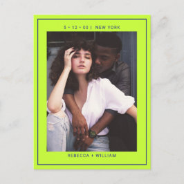 Marinblå grön enkel foto bröllop spara datumet vykort