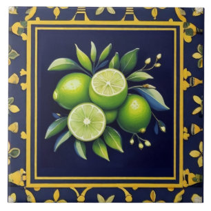 Marinblå & Gröna Limes Citrusfrukt Medelhavet Kakelplatta