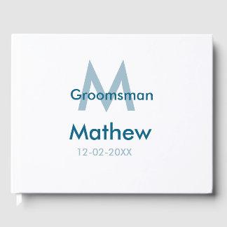 Marinblå groomsman namn bokstav datum manlig per gästböcker