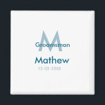 Marinblå groomsman namn bokstav datum manlig per magnet<br><div class="desc">design</div>