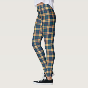 Marinblå gul Madras pläd Leggings