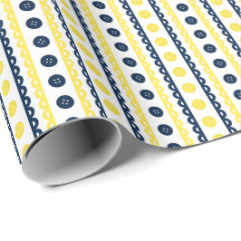 Marinblå & Gul Preppy Randig Hantverks- & Sytnings Presentpapper