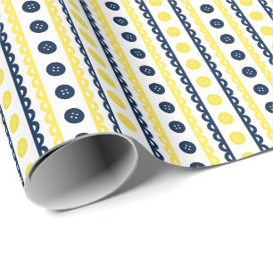 Marinblå & Gul Preppy Randig Hantverks- & Sytnings Presentpapper
