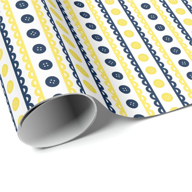 Marinblå & Gul Preppy Randig Hantverks- & Sytnings Presentpapper (Rullad Hörn)